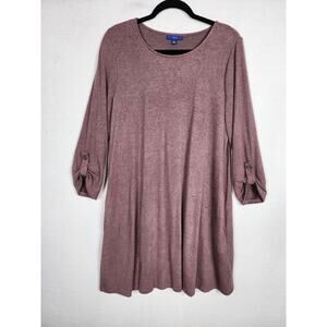 EUC APT 9 Sweater Dress Roll Tab Sleeve Knee Length Mauve Pockets Very Soft Sz L